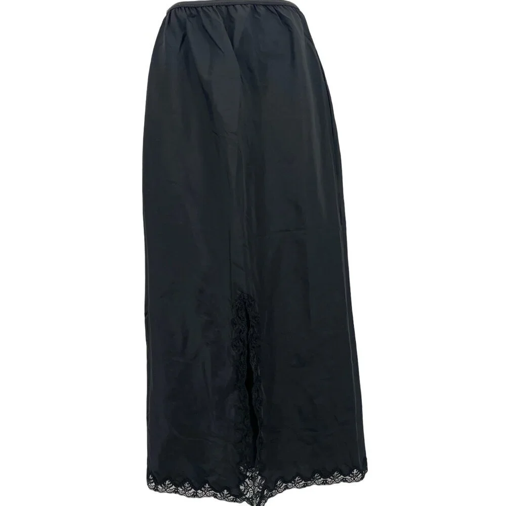 Vintage Long Slip with Back‎ Slit Black Nylon Dacron Polyester Wonder Maid 70s - Picture 2 of 6